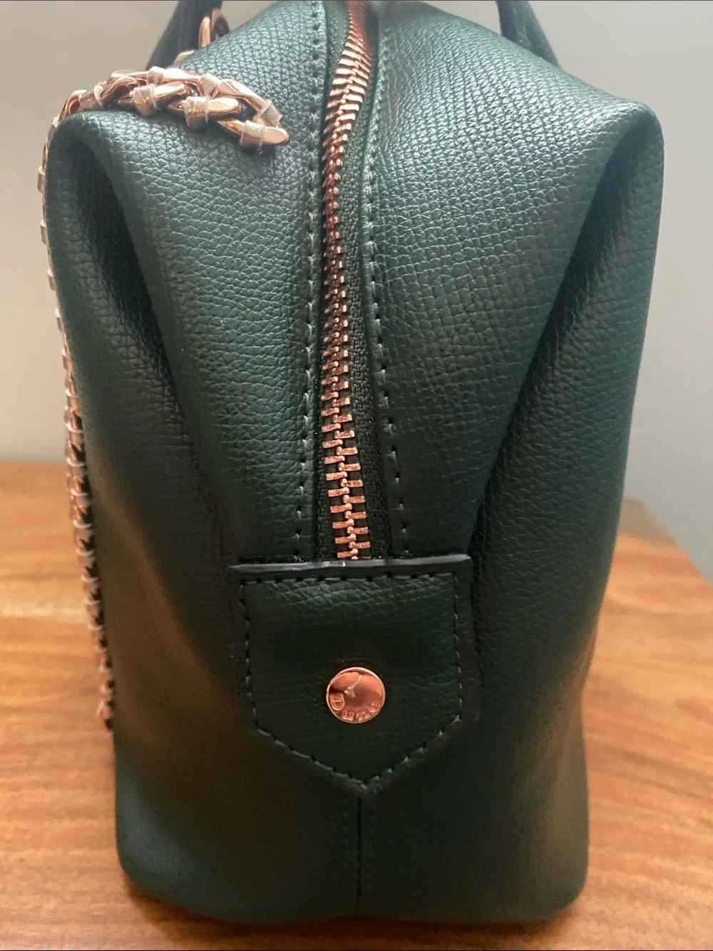Dune London Dark Green Satchel with Rose Gold Chain Trim